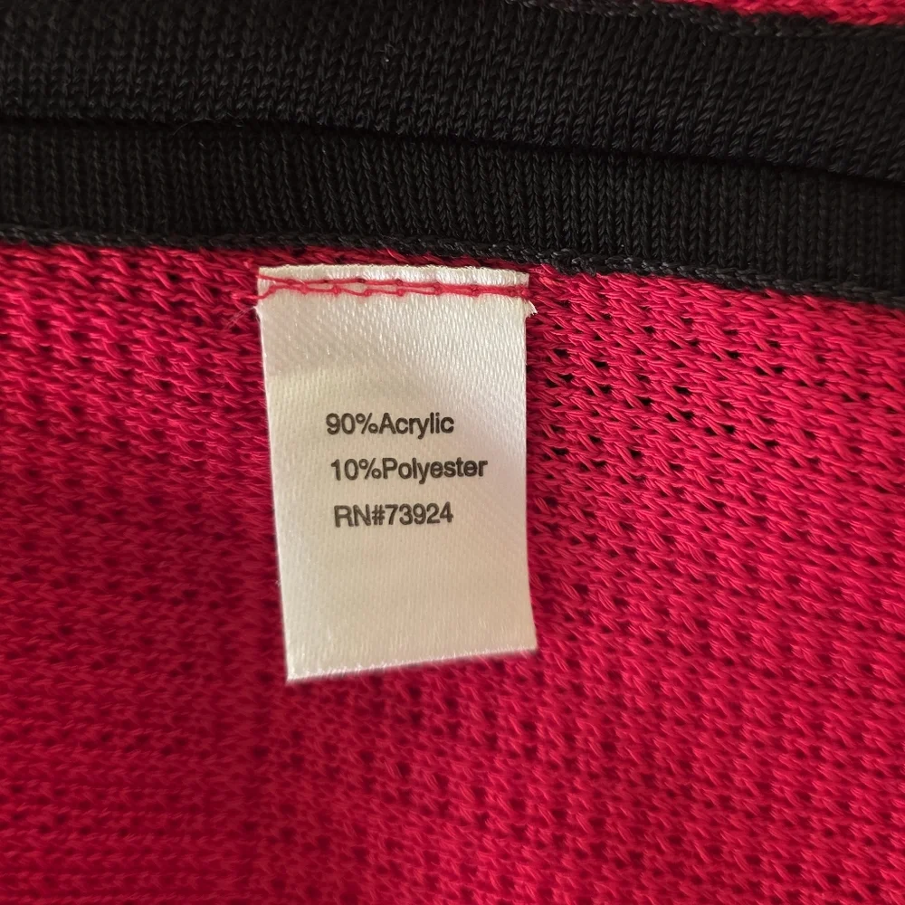 MING WANG Red Textured Stripe‎ Black Piped Sweater Jacket - Size PXS